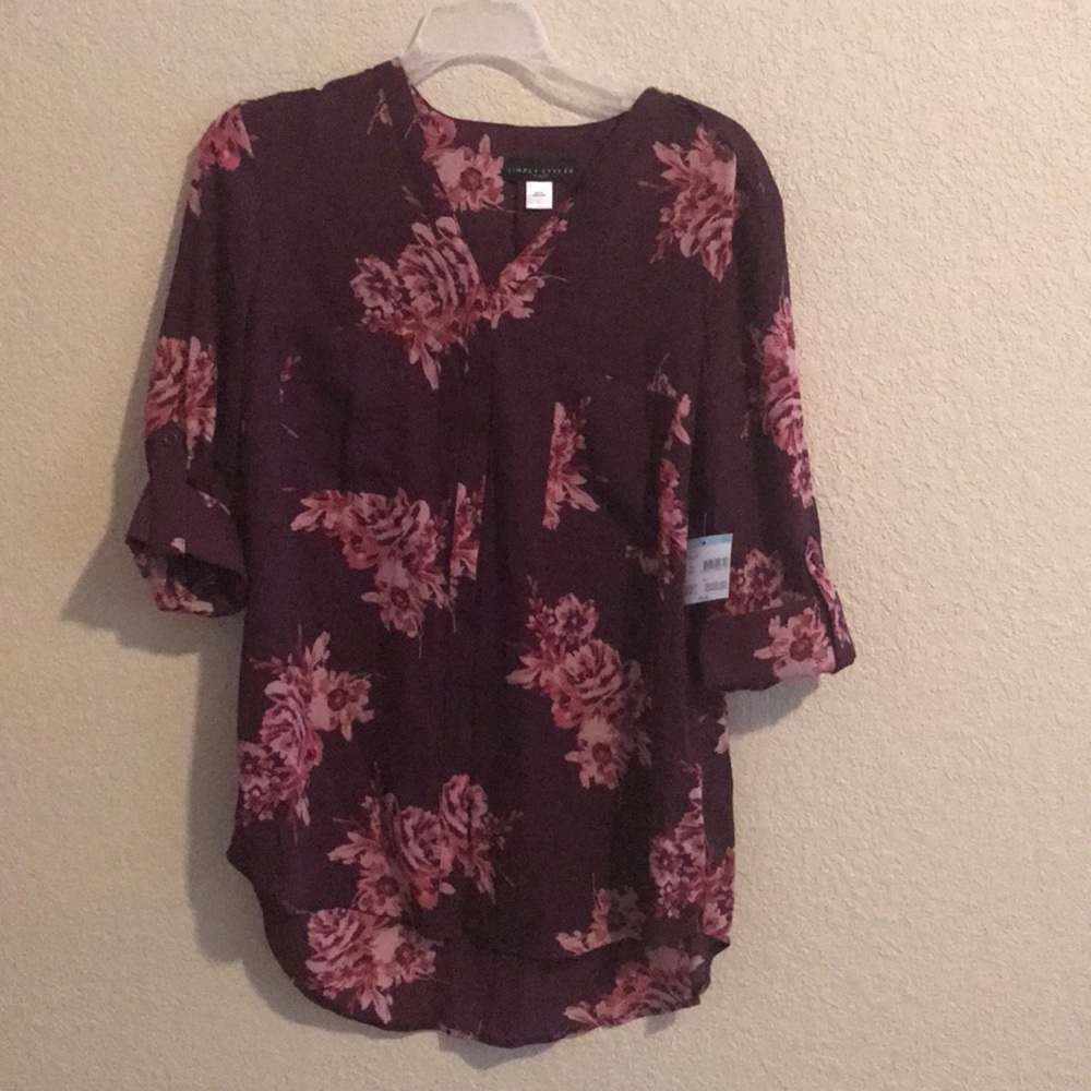 Simply Styled Rolled Cuff Blouse Sz. L- NWT